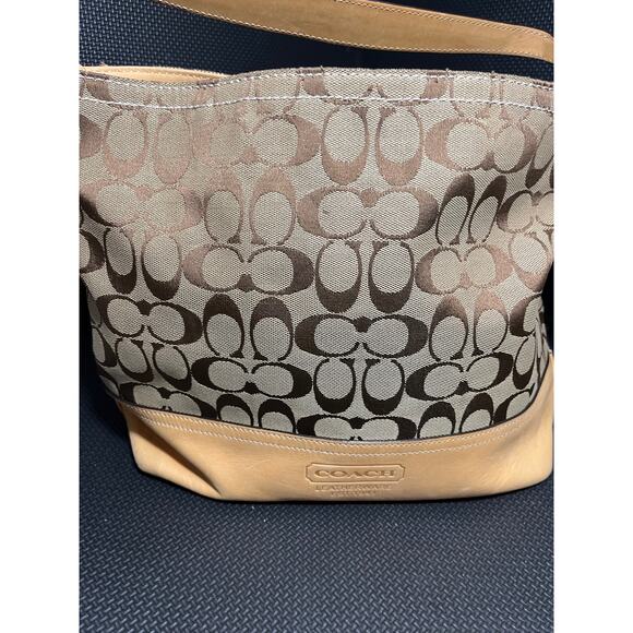 Coach 2156 Tan Signature Fabric Leather Bag Hobo Bucket Style Womens Purse - Picture 4 of 10